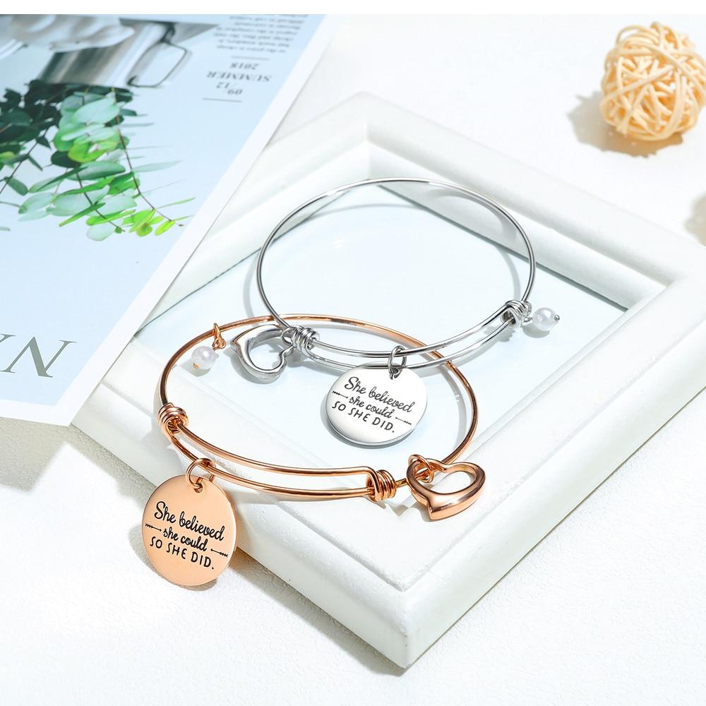 Class  Graduation Gift Cap Inspirational Bangle Expandable Bracelet Jewelry for Women She Believed She Could So She Did