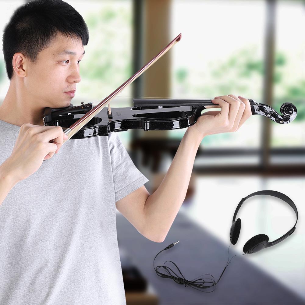 Maple Wood 4/4 Electric Violin Fiddle with Bow Headphone Audio Cable Accessories