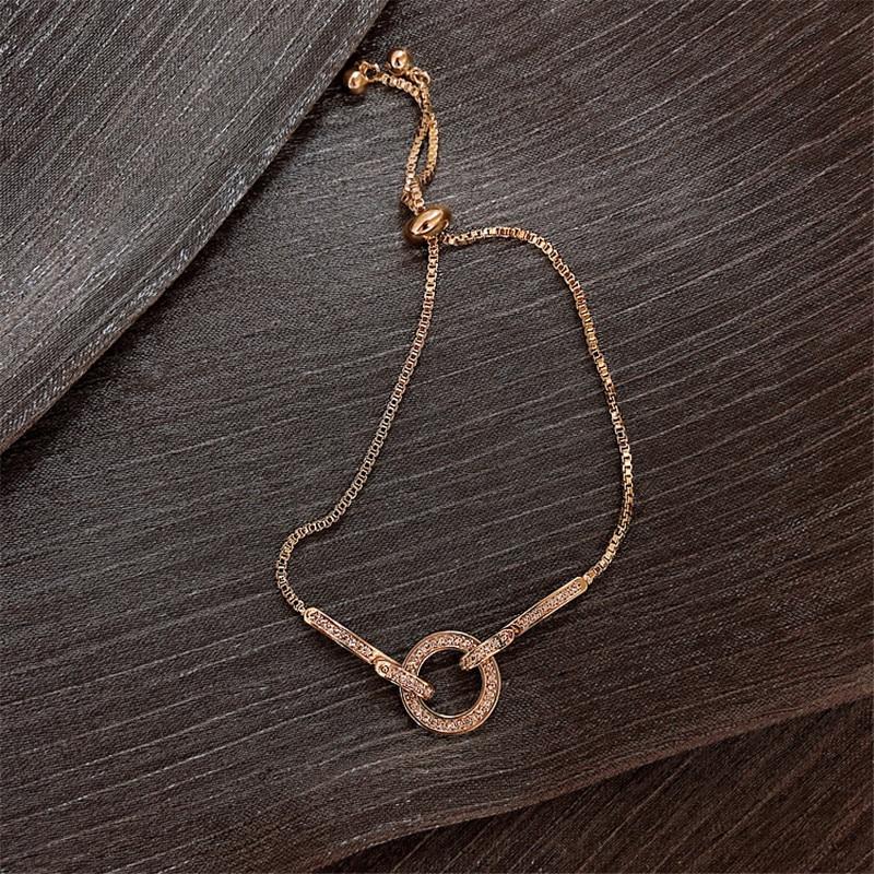 Fashionable Simple AAA Cubic Zirconia Pendant Bracelet for Woman Round Shiny Crystal Korean Bangle Female