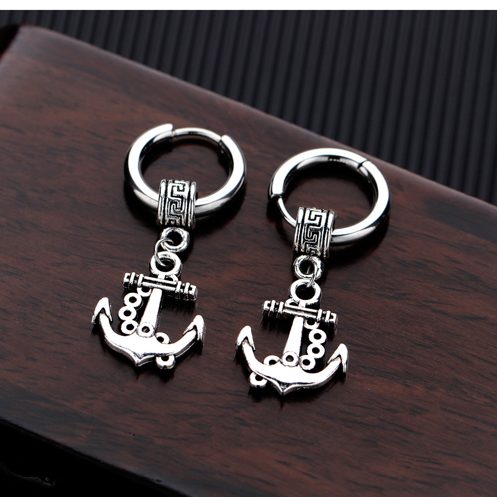 Titanium steel personality anchor men's stud earrings vintage earrings