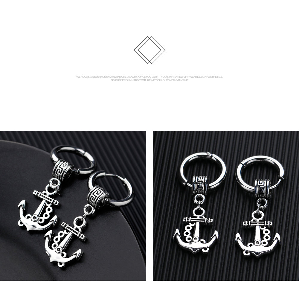 Titanium steel personality anchor men's stud earrings vintage earrings