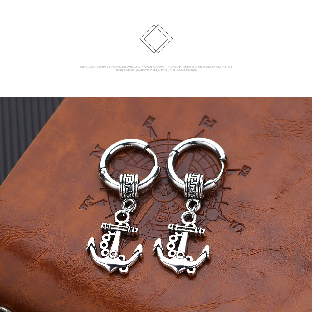 Titanium steel personality anchor men's stud earrings vintage earrings