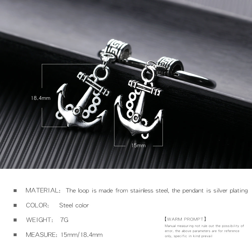 Titanium steel personality anchor men's stud earrings vintage earrings