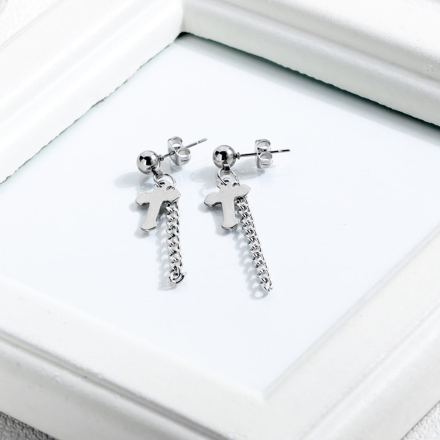 Women's titanium steel cross earrings Fashion all-match trendy earrings