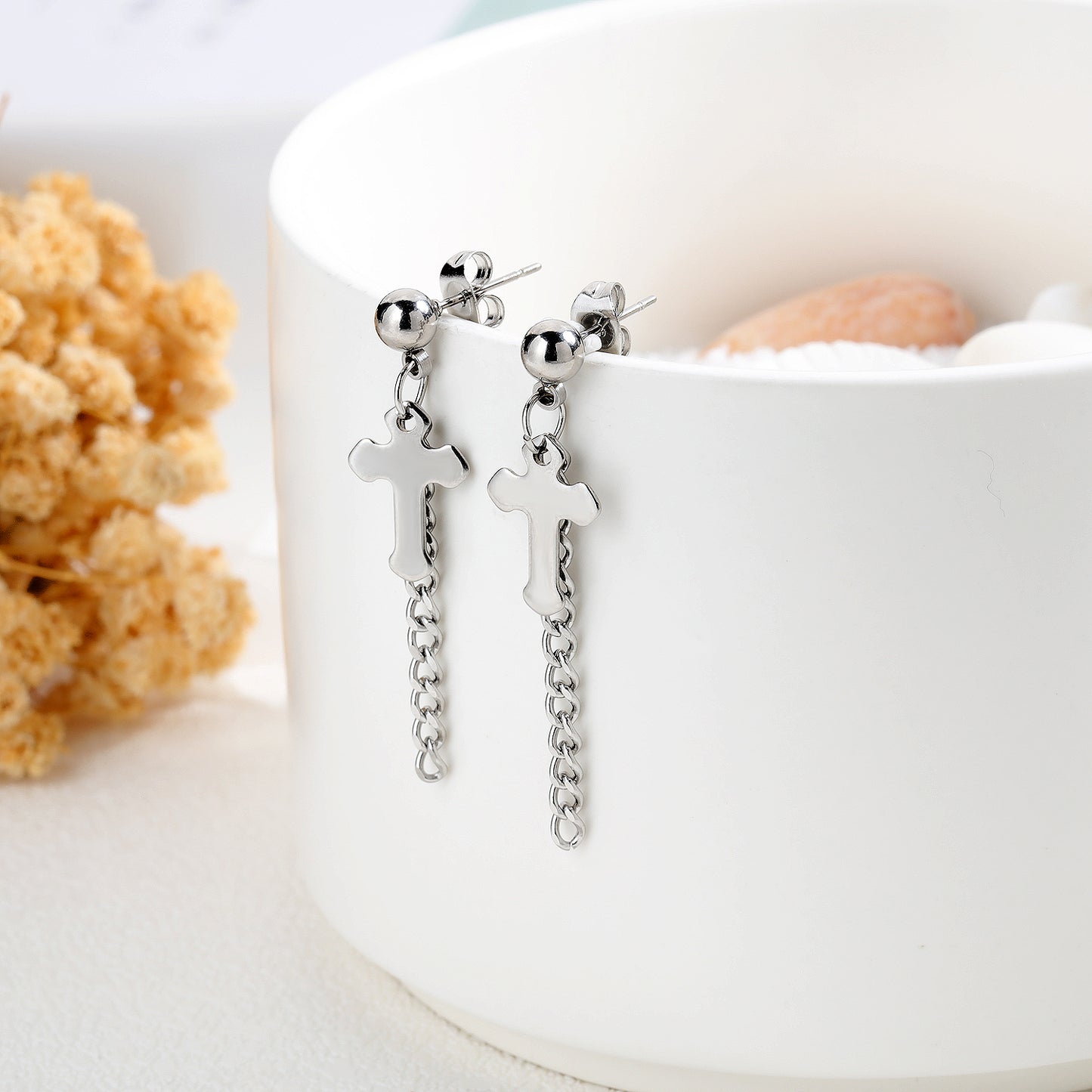 Women's titanium steel cross earrings Fashion all-match trendy earrings