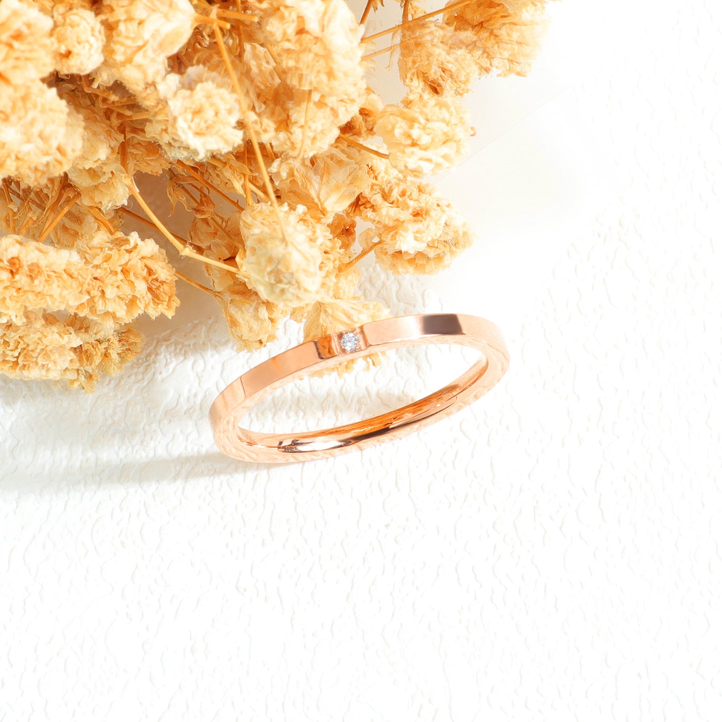 Single diamond titanium steel ladies ring