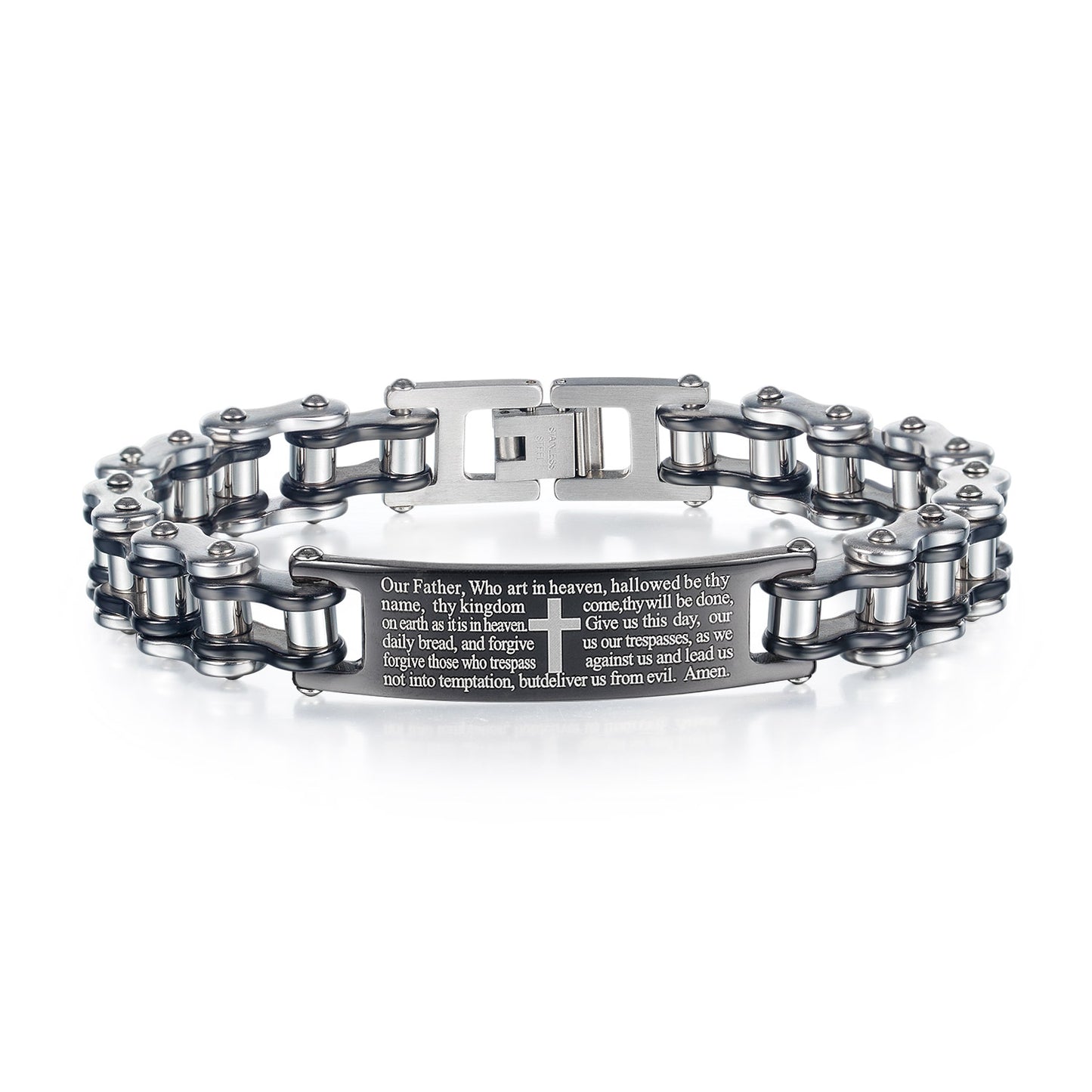 Creative Popular Men's Titanium Steel Motorcycle Chain Religious Cross Bracelet
