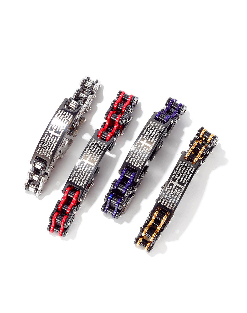 Creative Popular Men's Titanium Steel Motorcycle Chain Religious Cross Bracelet