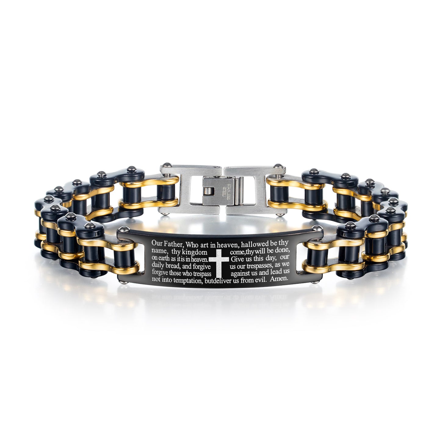 Creative Popular Men's Titanium Steel Motorcycle Chain Religious Cross Bracelet