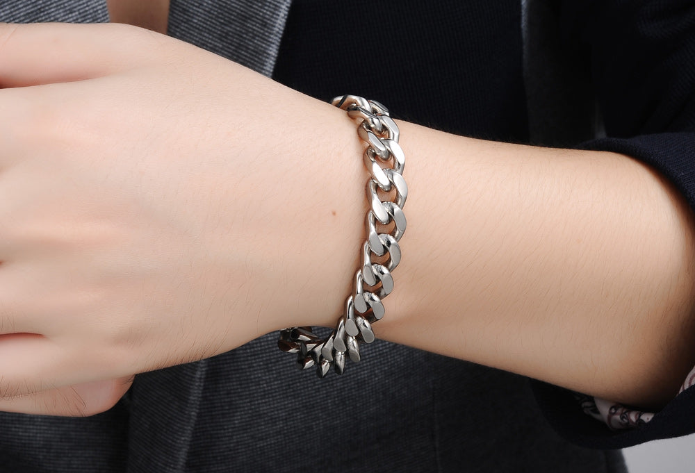 Classic Titanium Steel Thick And Wide Flat Snake Bone Chain Men's Business Bracelet