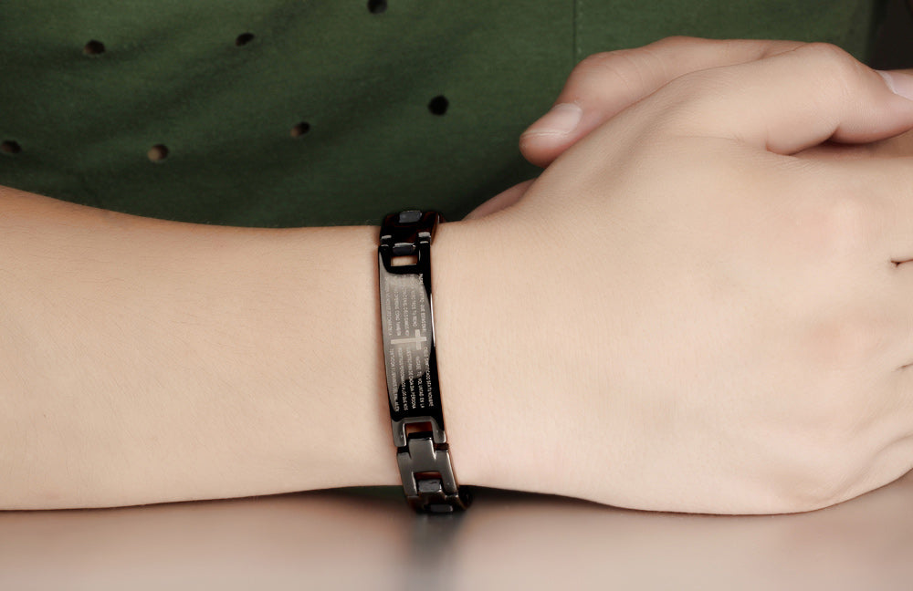 Bible Lord's Prayer bracelet Titanium steel cross men's bracelet