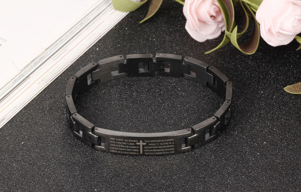 Bible Lord's Prayer bracelet Titanium steel cross men's bracelet