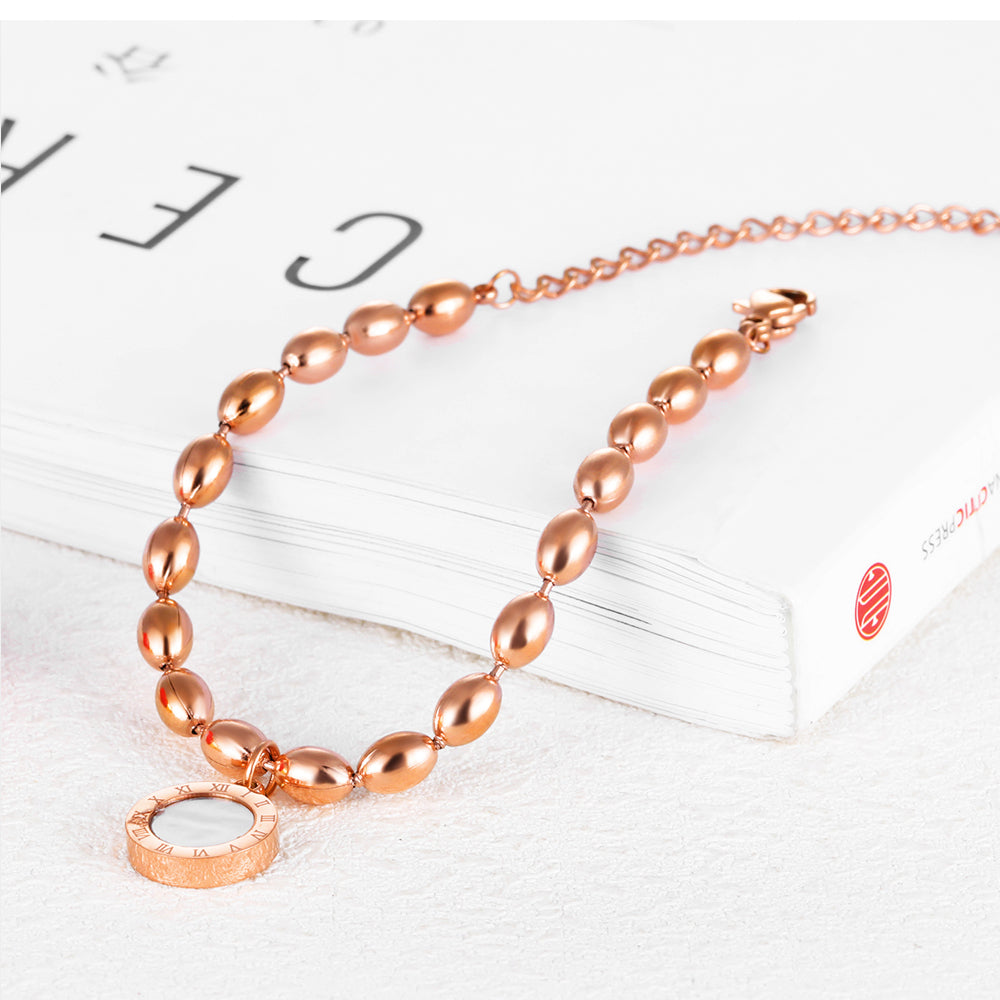 Fashion Titanium Steel Roman Numerals Plated Rose Gold Bracelet Black and White Two-sided Ladies Bracelet