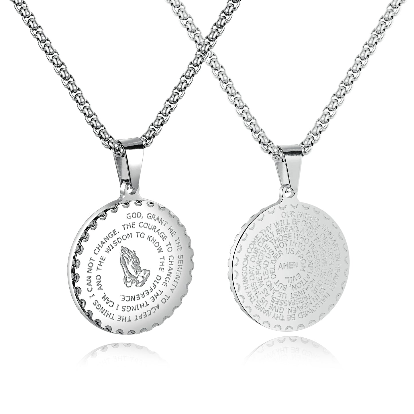 Praying Hands Round Scripture Necklace