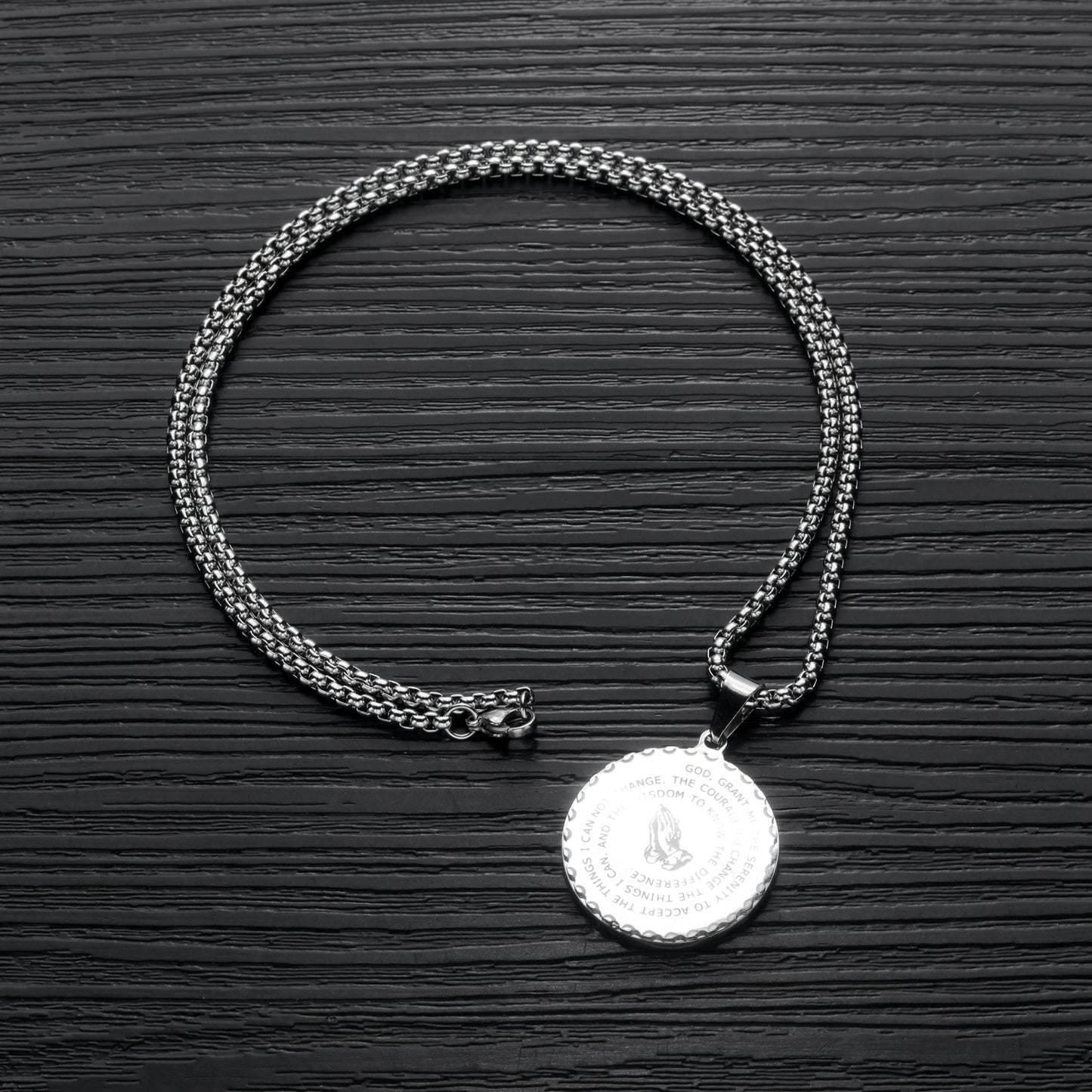 Praying Hands Round Scripture Necklace
