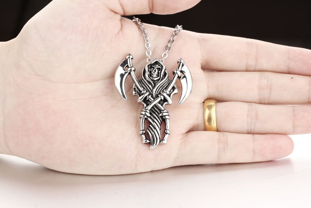 Reaper, sickle, skull, titanium steel casting pendant, domineering men's necklace, Halloween gift