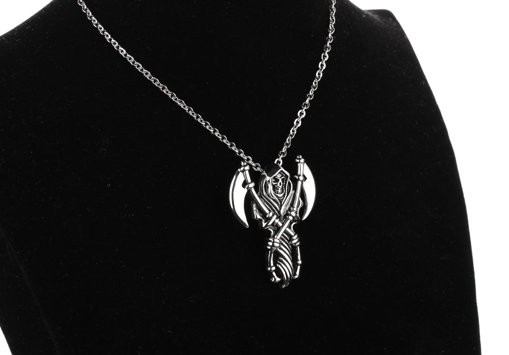 Reaper, sickle, skull, titanium steel casting pendant, domineering men's necklace, Halloween gift