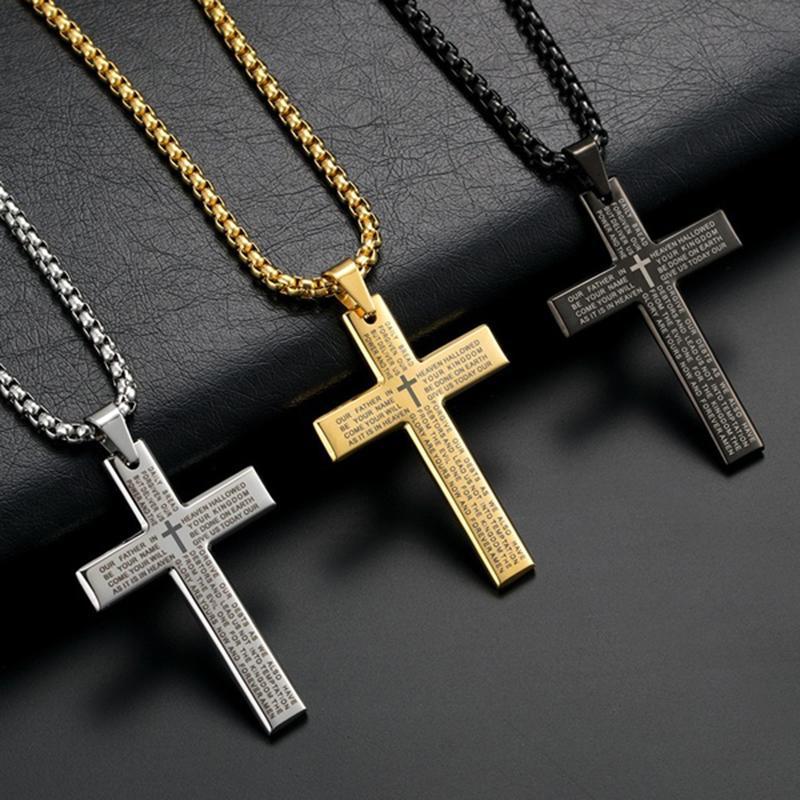Cross Pendant Necklace, Stainless Steel Cross Pendant Necklace for Men Lord's Prayer Necklace