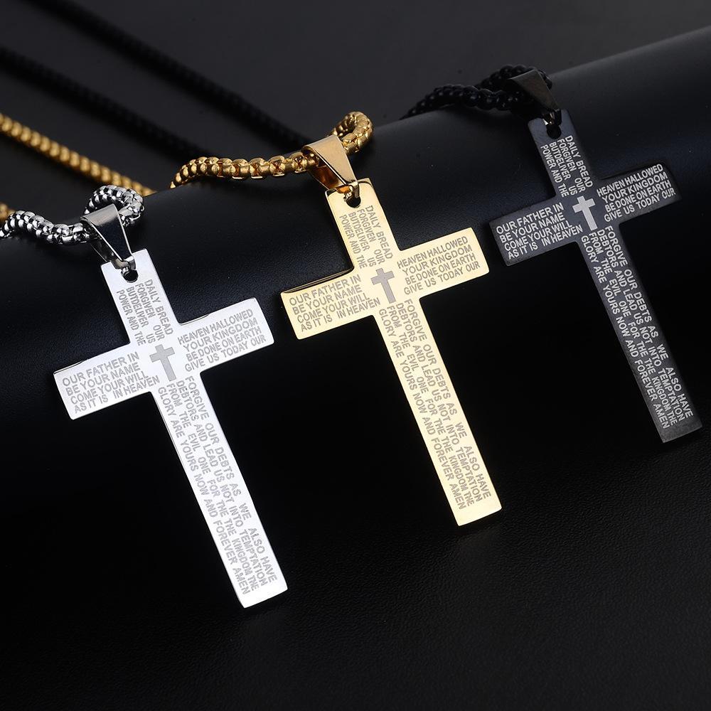 Cross Pendant Necklace, Stainless Steel Cross Pendant Necklace for Men Lord's Prayer Necklace