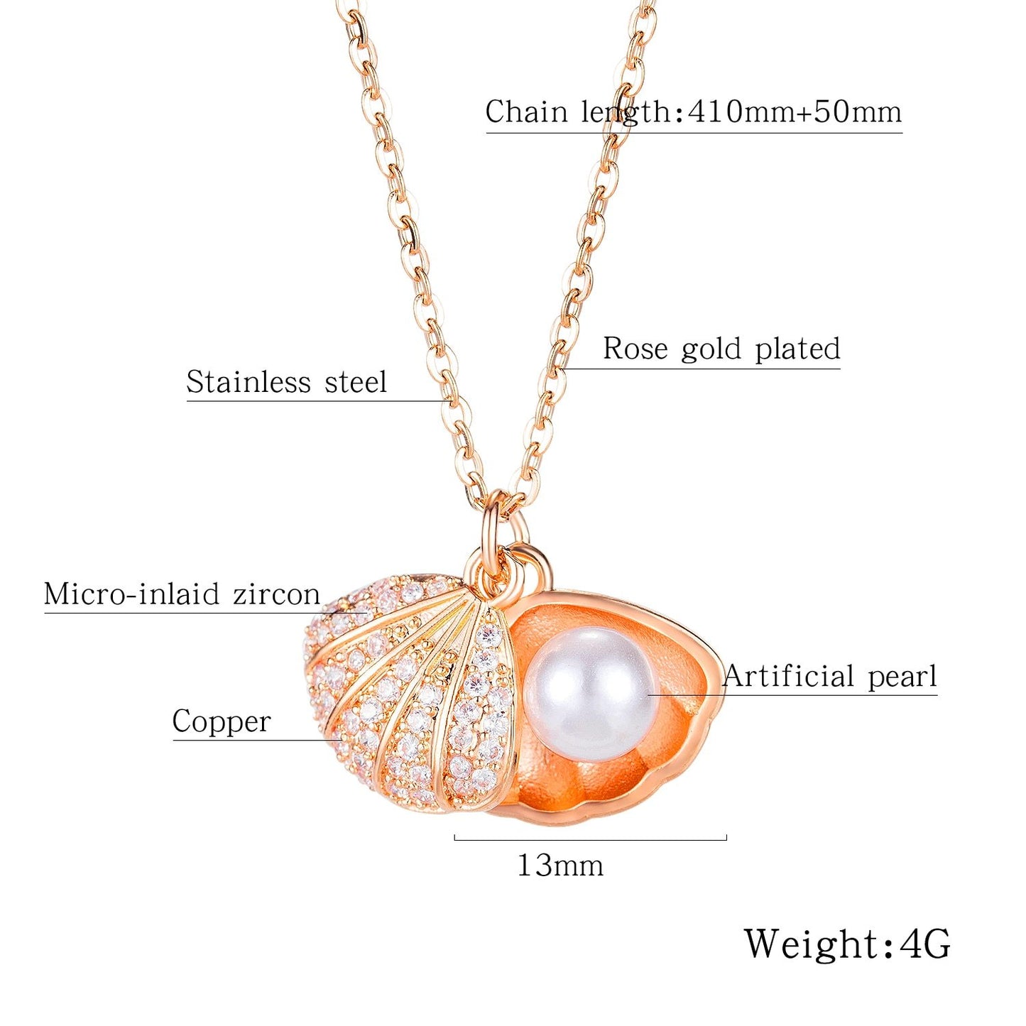 Women Chain Necklace Rose Gold/ Gold Shell Pearl Clavicle Chain Stainless Steel Design  Necklaces Fashion Jewelry
