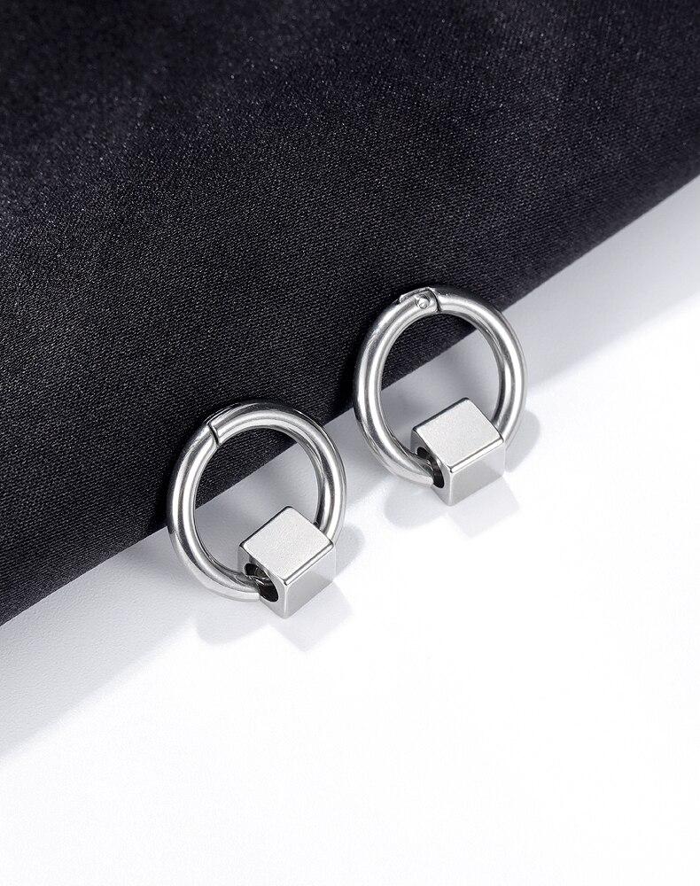 Men Stud Earrings Simple Geometric Stainless Steel Korean Charm Fashion Jewelry