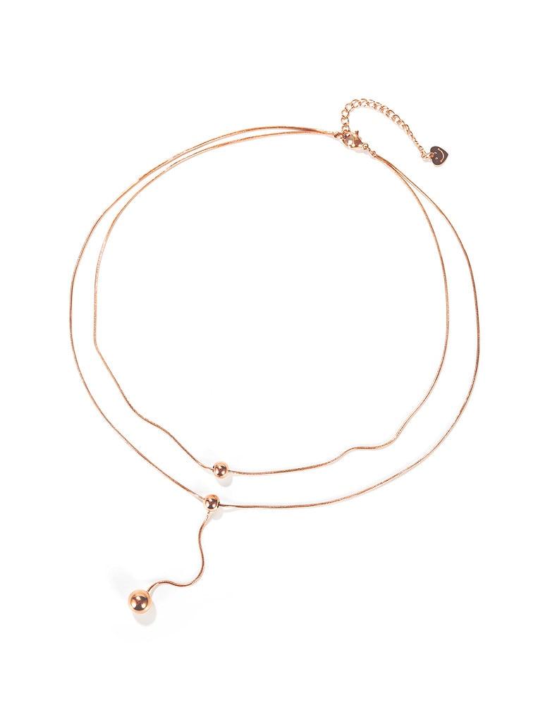 Womens Necklaces Dangle Bead Double Levels Sweater Link Chains Rose Gold Stainless Steel Pendant Jewelry