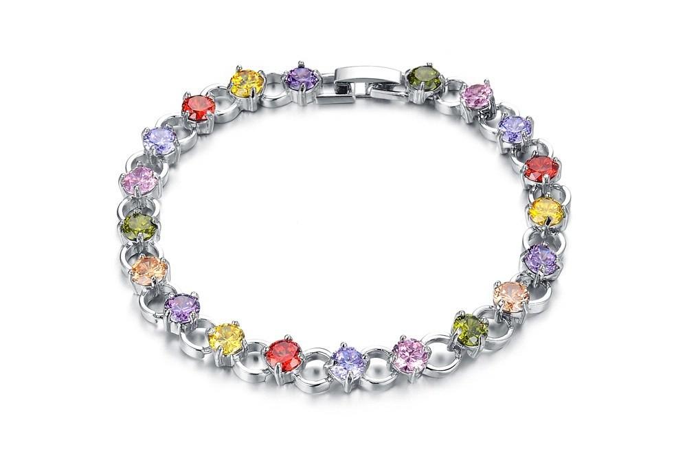 Classical Multicolor/White Rhinestone Women Bracelets Delicate Girls' Gift White Gold Color Link Chain Jewelry Bangle