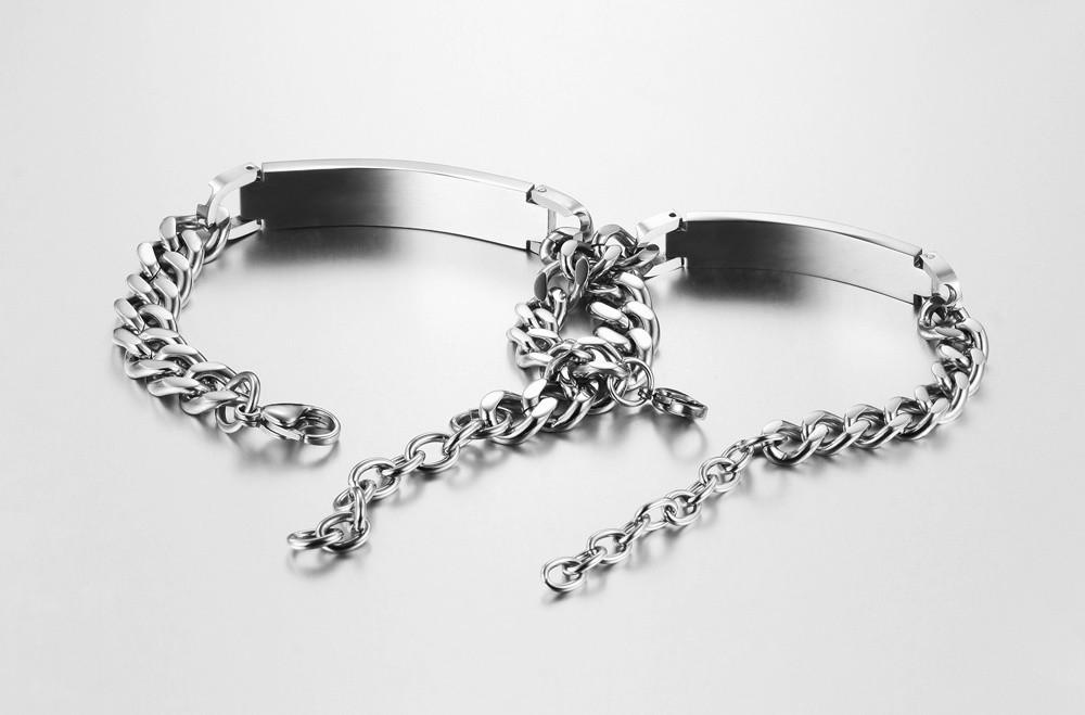 1 Pair Lovers' Cubic Zirconia Link Chain Bracelets Vintage Black/Gold Color Stainless Steel Women Men Jewelry Gift