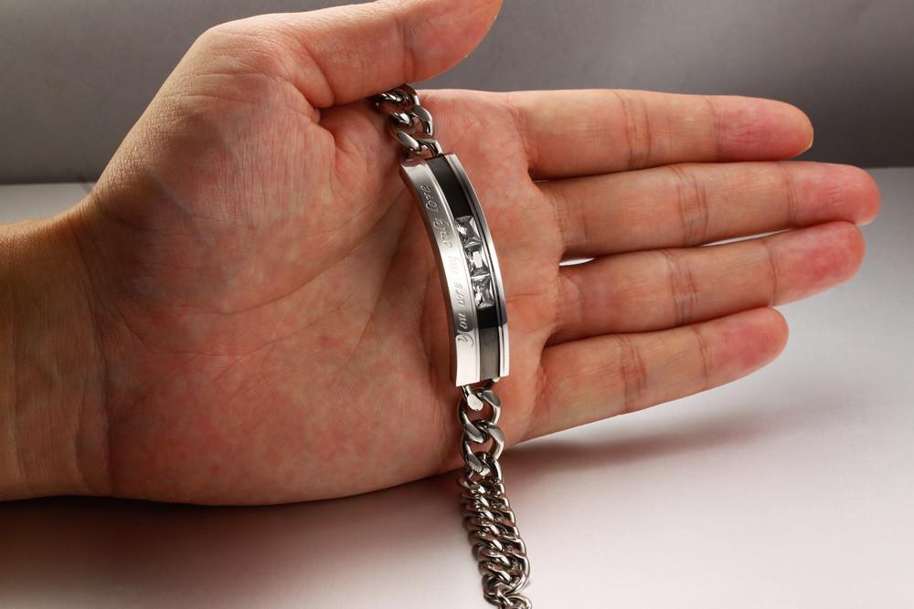 1 Pair Lovers' Cubic Zirconia Link Chain Bracelets Vintage Black/Gold Color Stainless Steel Women Men Jewelry Gift