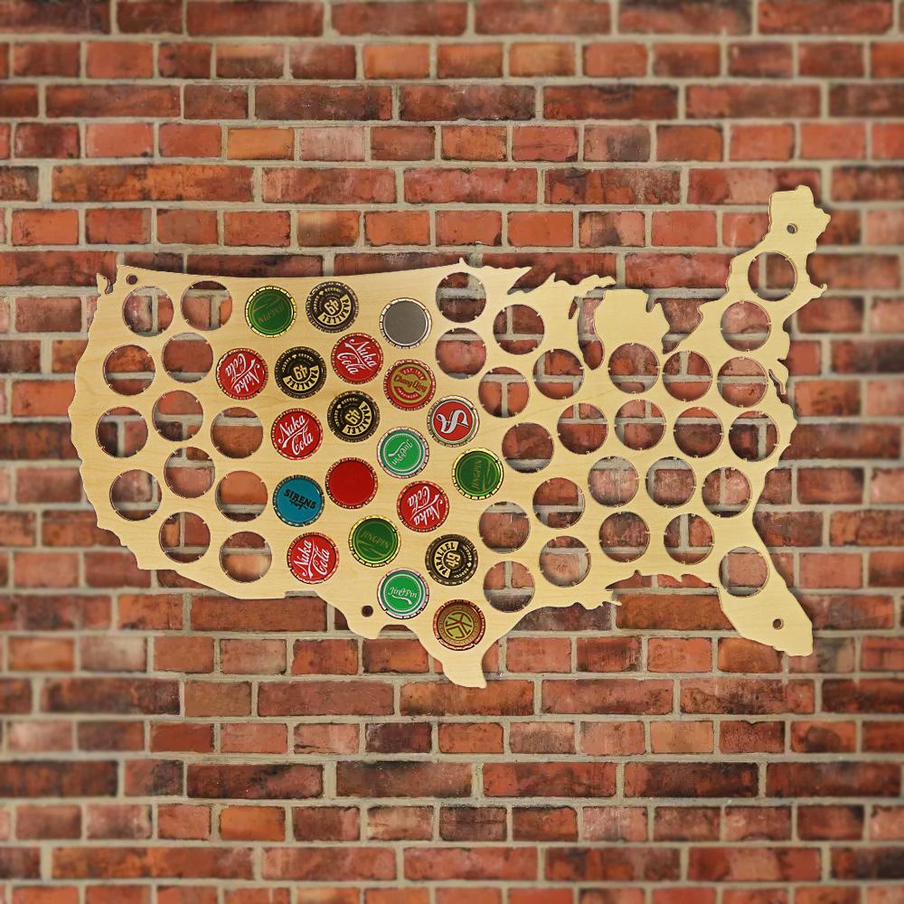USA Patriotic Wooden Beer Cap Maps