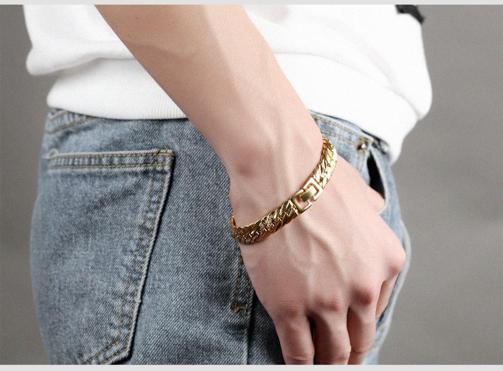 Hiphop Gold Color Chain Bracelet For Men Dull & High Polished 21CM Length 11MM Width Luxury Male Snake Link Bracelet