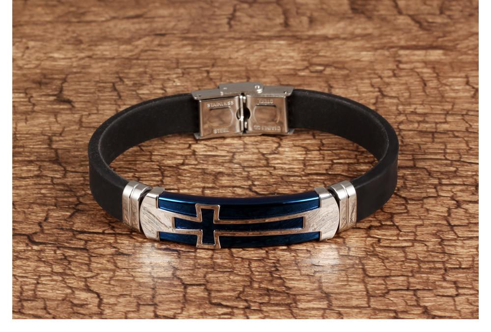 Charm Black Silicone Man Bracelets Classical Stainless Steel Big Cross Men Jewelry 2 Colors Religious Accessories