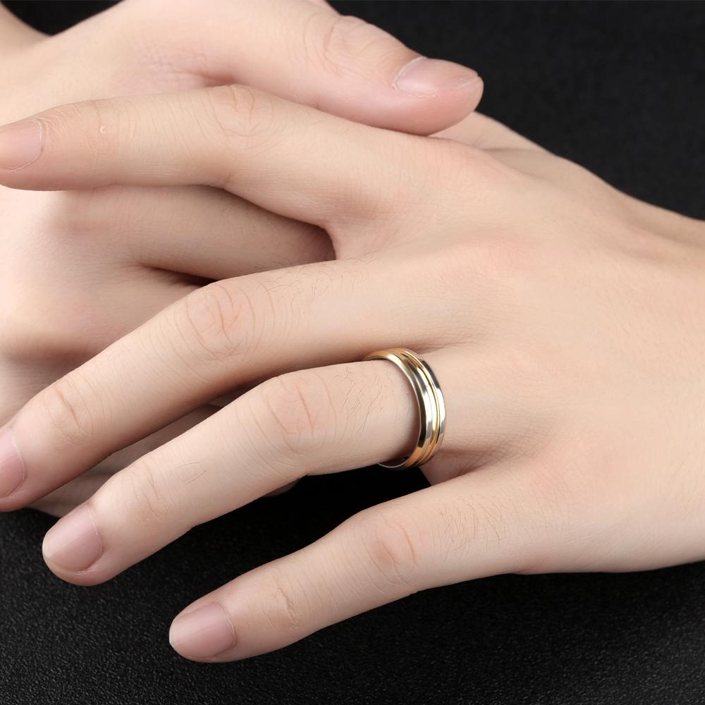 Punk Gold Color Strip Ring For Men Smooth Design Stainless Steel Male Finger Band Jewelry Party Birthday Gift