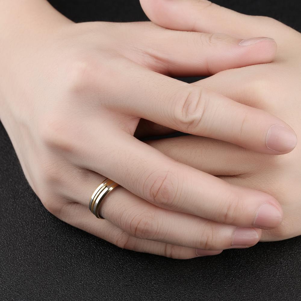 Punk Gold Color Strip Ring For Men Smooth Design Stainless Steel Male Finger Band Jewelry Party Birthday Gift