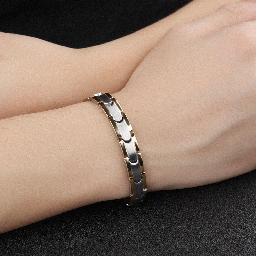 Fashion Healthy Magnetic Bracelet For Men Women Two Tone Gold Color Link Chain Stainless Steel Charm Punk Energy Gift