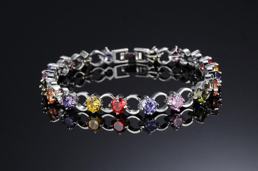 Classical Multicolor/White Rhinestone Women Bracelets Delicate Girls' Gift White Gold Color Link Chain Jewelry Bangle