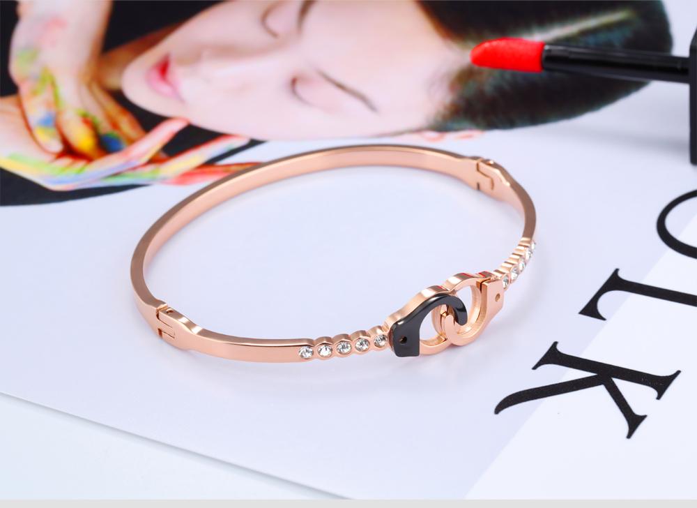 Handcuffs Open Bangles For Women Rose Gold Color Pave Cubic Zirconia Lock Design Birthday Party Office Gift