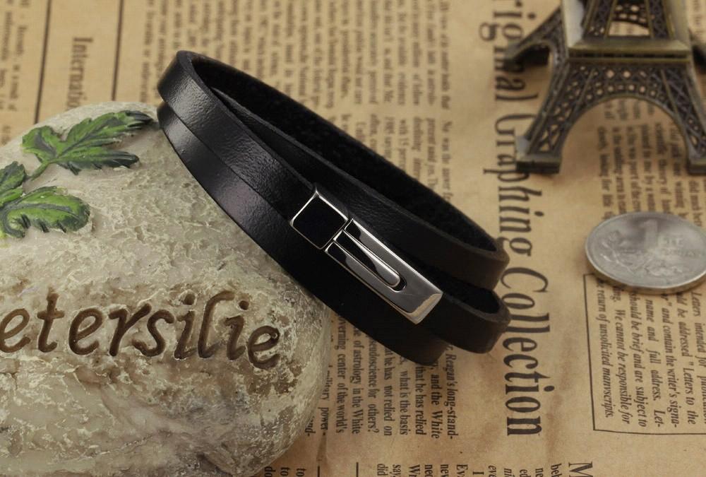 Three Layers Real Leather Bracelets Classical Full Steel Magnet Clasp Men Jewelry