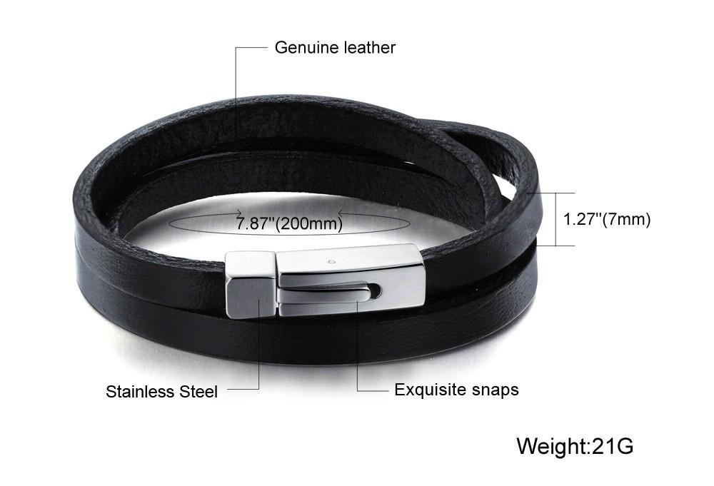 Three Layers Real Leather Bracelets Classical Full Steel Magnet Clasp Men Jewelry