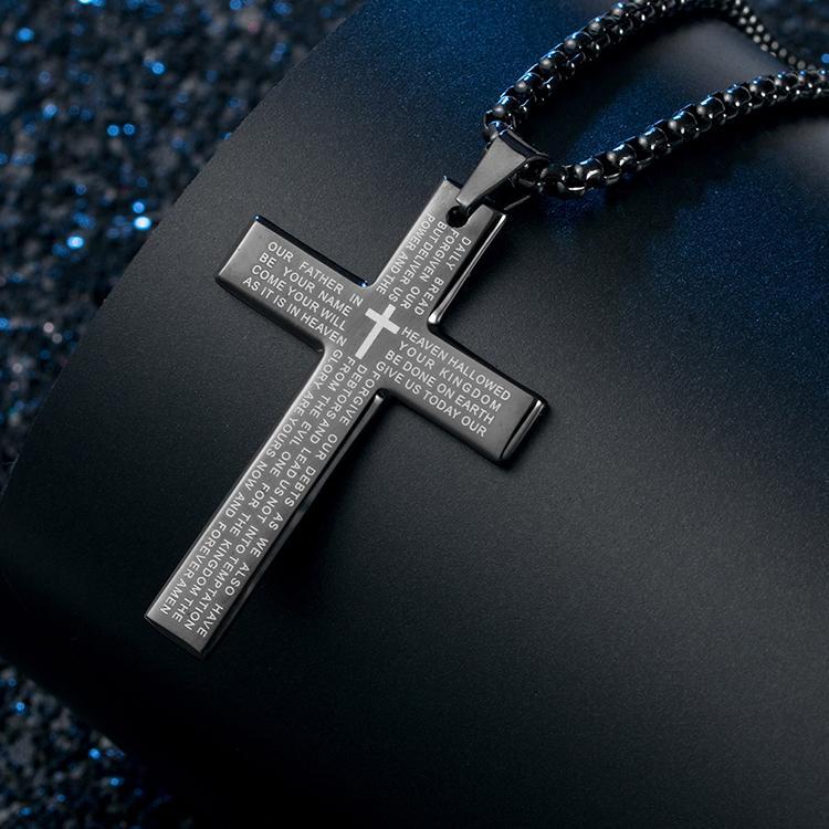 Cross Pendant Necklace, Stainless Steel Cross Pendant Necklace for Men Lord's Prayer Necklace