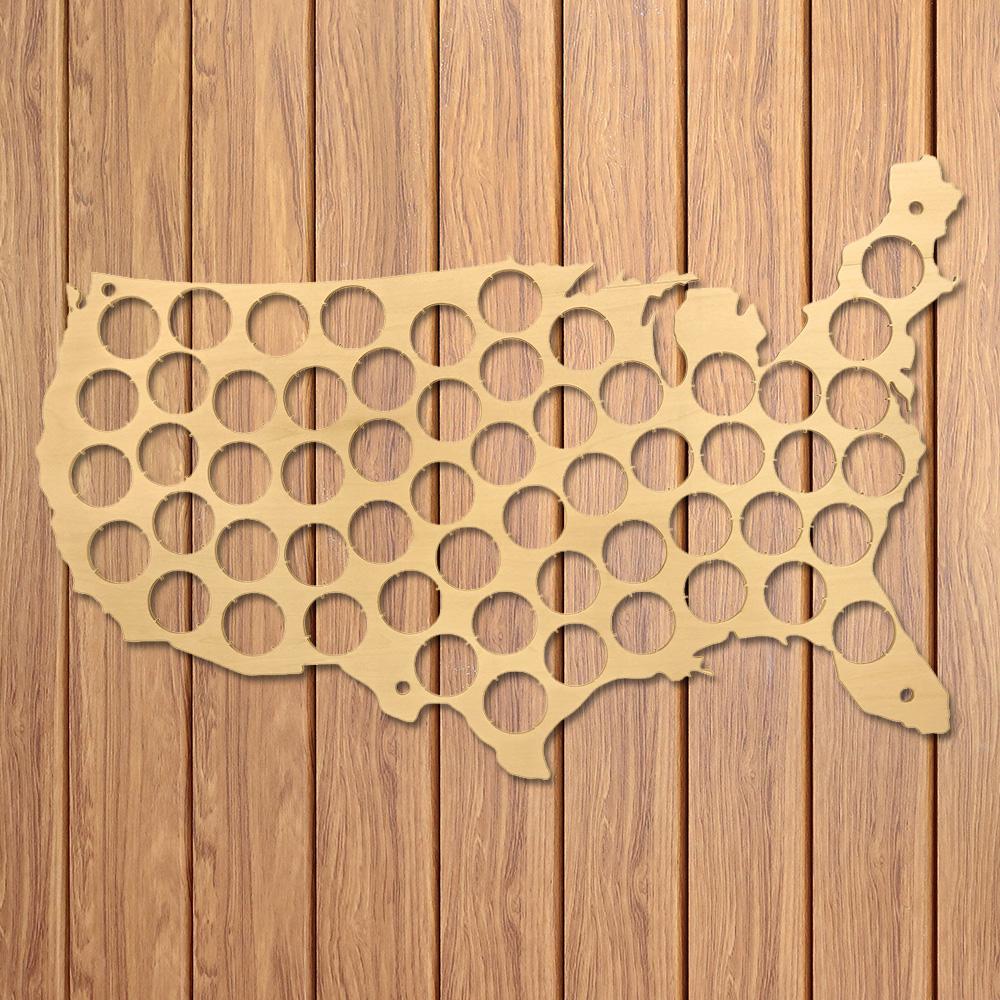 USA Patriotic Wooden Beer Cap Maps