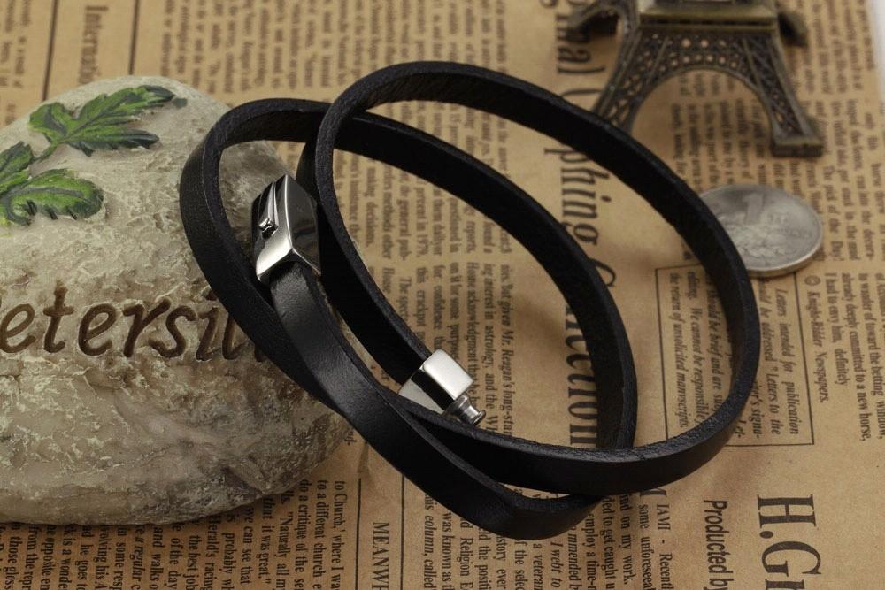 Three Layers Real Leather Bracelets Classical Full Steel Magnet Clasp Men Jewelry