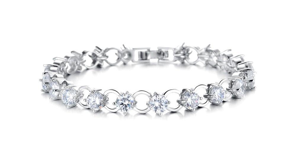 Classical Multicolor/White Rhinestone Women Bracelets Delicate Girls' Gift White Gold Color Link Chain Jewelry Bangle