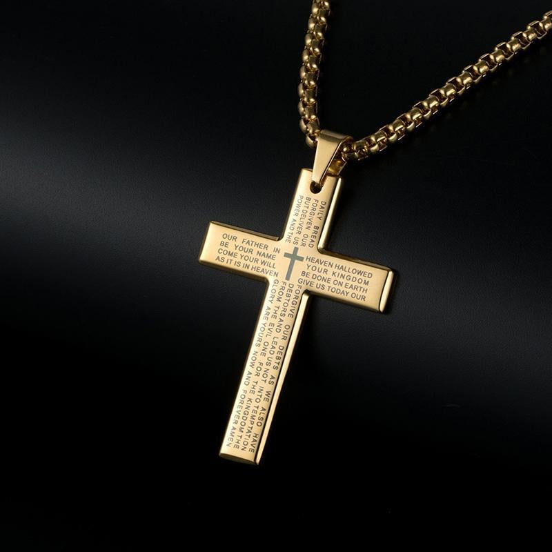 Cross Pendant Necklace, Stainless Steel Cross Pendant Necklace for Men Lord's Prayer Necklace