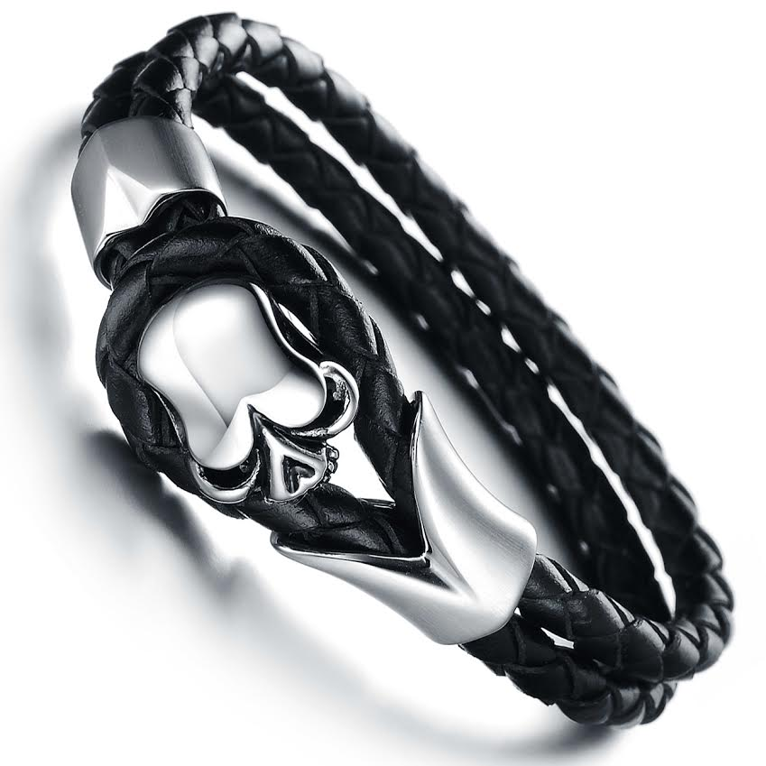 Dirty Skull Black Leather Men's Bracelet - Florence Scovel - 2