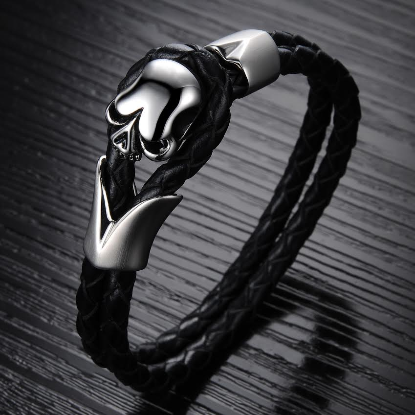 Dirty Skull Black Leather Men's Bracelet - Florence Scovel - 3