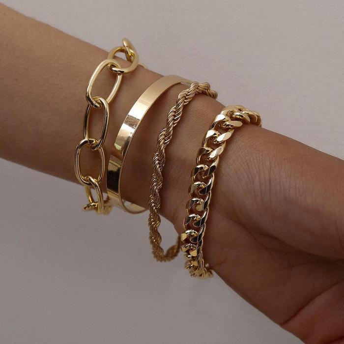 4Pcs/Set Hip Hop Chunky Thick Miami Curb Cuban Bracelets Bangles Punk Metal Twisted Rope Chain Bracelet Jewelry Gift