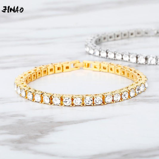 new Hip hop Bracelet Tin Alloy Gold Silver color Iced Rhinestone Crystal 1 Row Tennis Chain Bracelet for man women gift