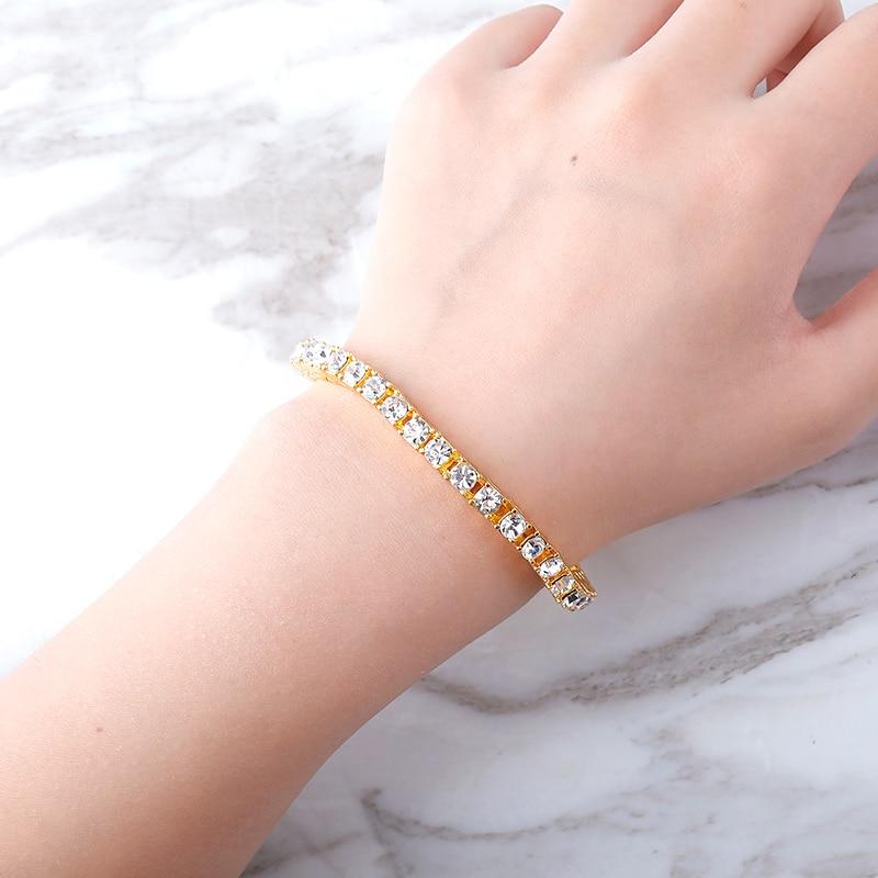 new Hip hop Bracelet Tin Alloy Gold Silver color Iced Rhinestone Crystal 1 Row Tennis Chain Bracelet for man women gift