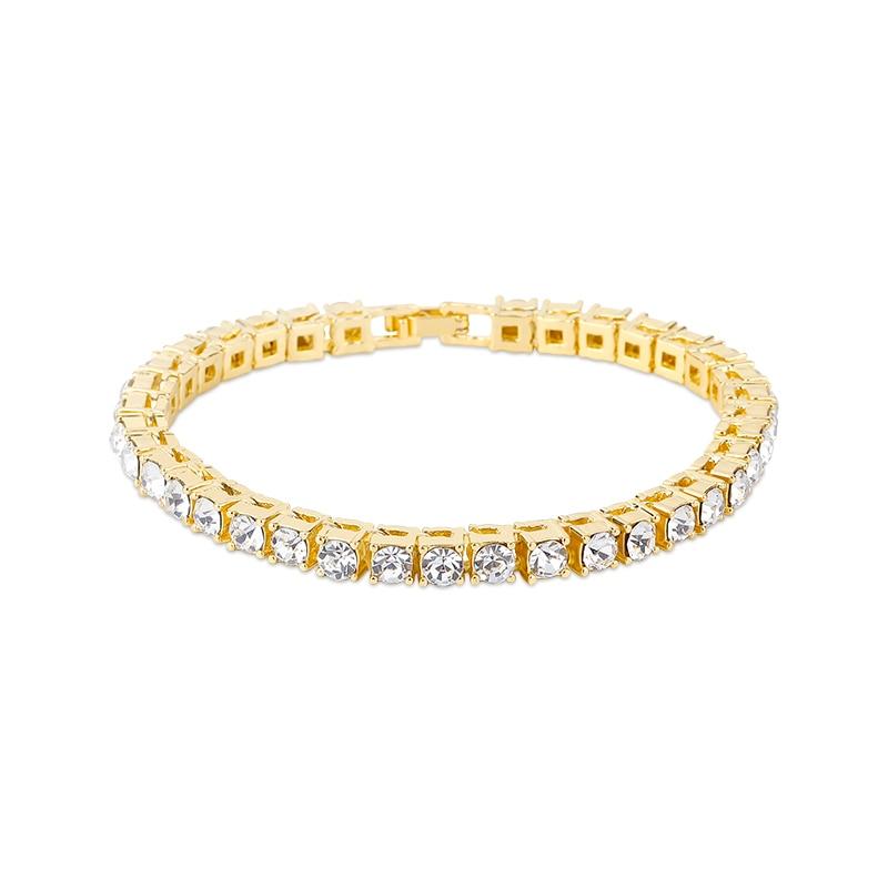 new Hip hop Bracelet Tin Alloy Gold Silver color Iced Rhinestone Crystal 1 Row Tennis Chain Bracelet for man women gift